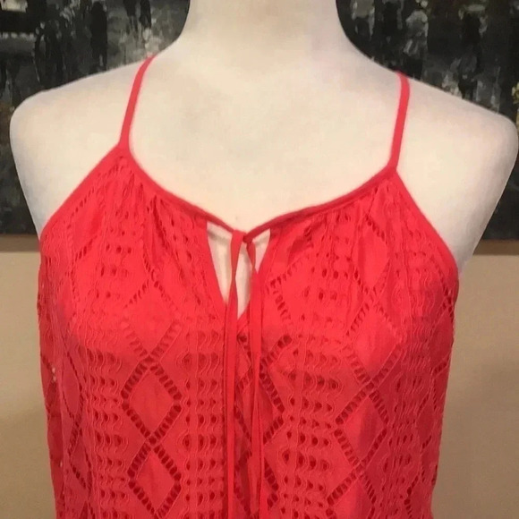 As U Wish Dress Womens Coral Mini Halter Neck Shift Stretch Sheer Lace-Size L - Picture 5 of 11